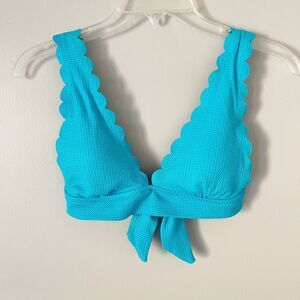 Aerie Size S Blue Scalloped Edge Triangle Back Tie Swim  Top Spring Summer Beach